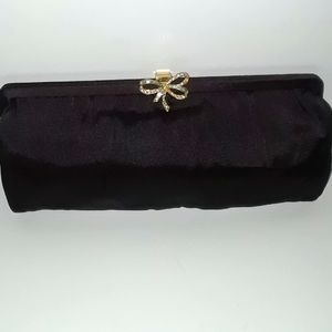 Vintage MM Morris Moskowitz Brown Satin Rhinestone Evening Clutch Bag